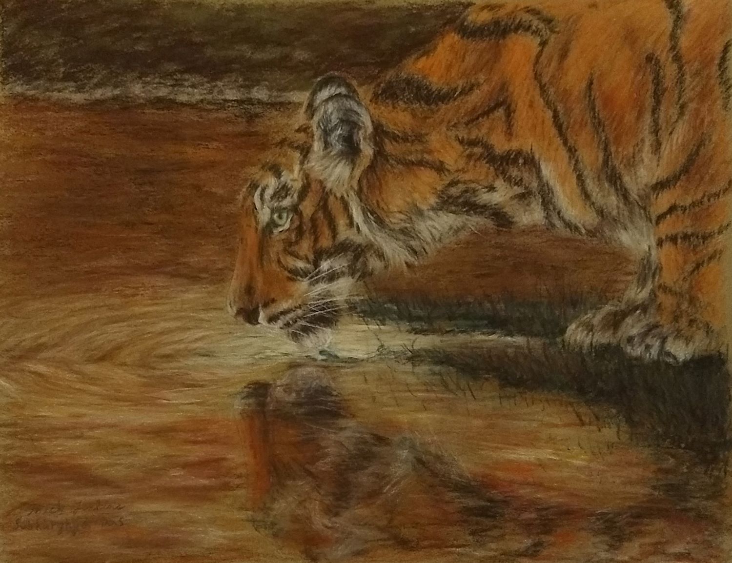 Drinking Tiger Painting